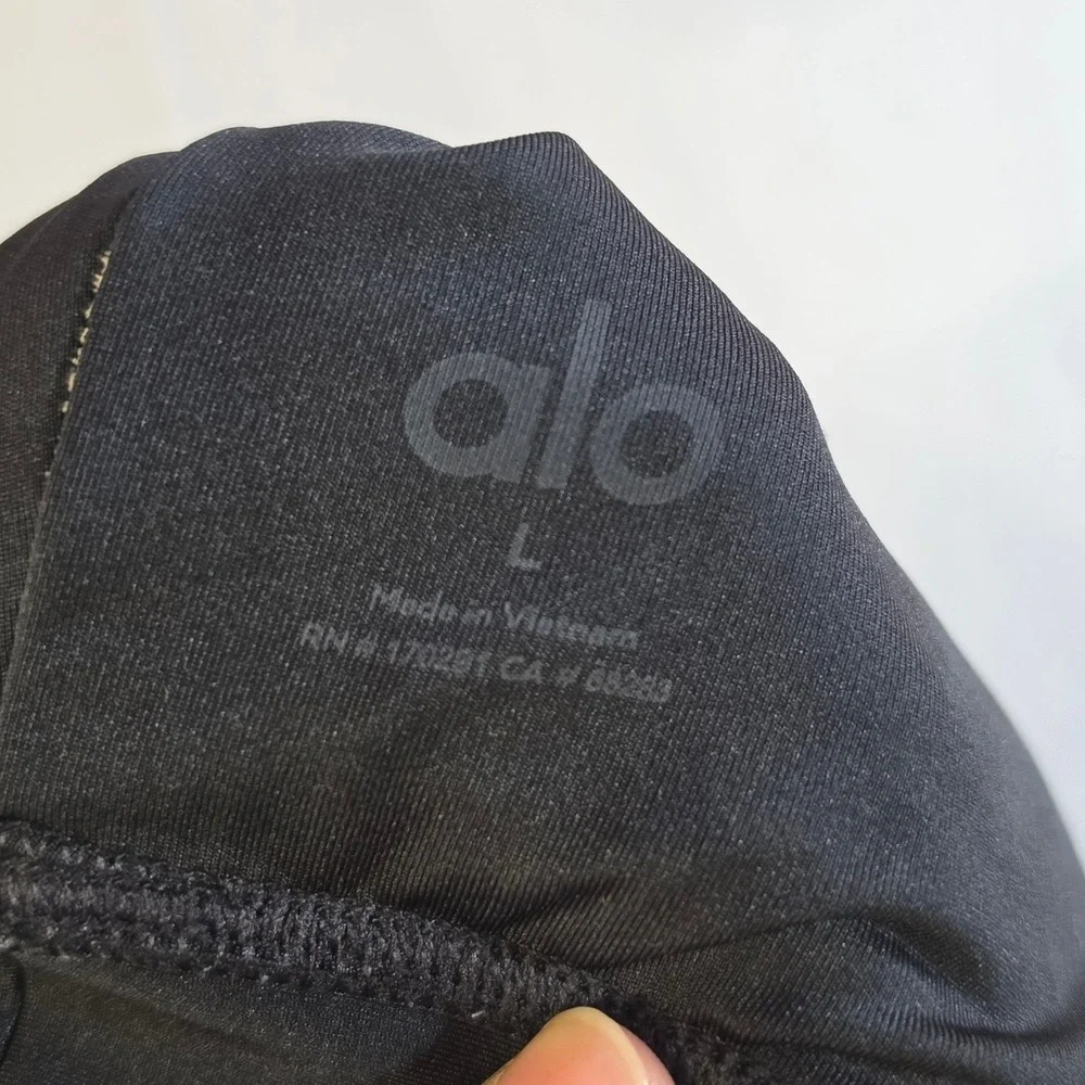 Alo Yoga Wild Thing Sports Bra Large Black Ruched Athleisure Gym Activewear